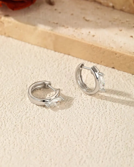 Marquise moissanite huggie earrings in 925 sterling silver