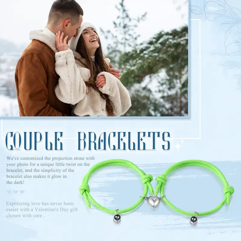 Matching Bracelets for Couples, Photo Projection Couple Bracelets, Matching Relationship Bracelets, Personalised Heart Magnetic Bracelets