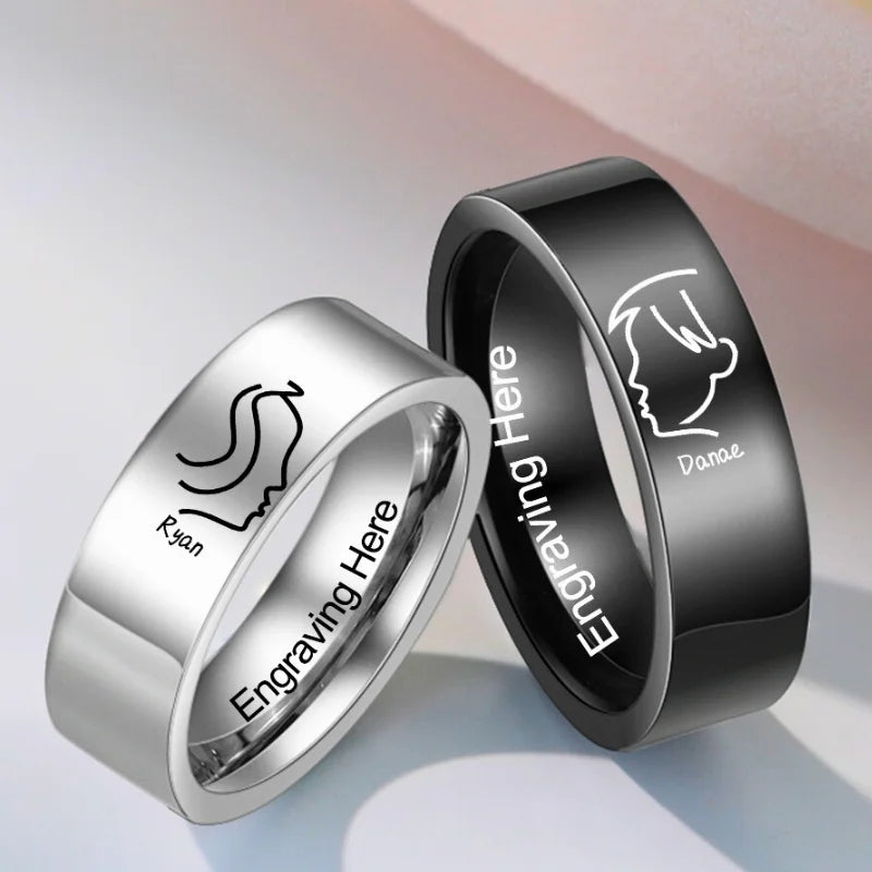 Couple Rings with Name | Kiss Matching Rings | His and Hers Ring with Engraving