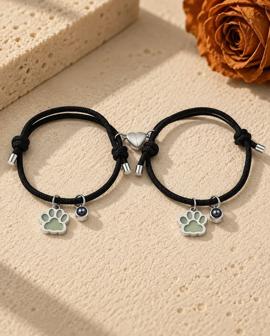 Photo Projection Bracelets for Couples - matching pair with green glow paws