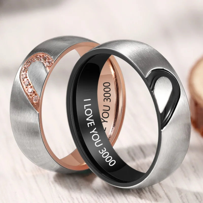 Matching Heart Couple Rings | Engraved Ring Set | His and Hers Ring