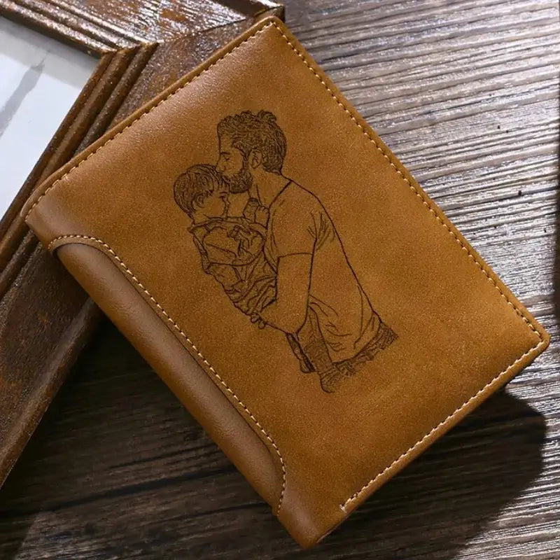 Men's Leather Personalised Photo Wallet with Engraving