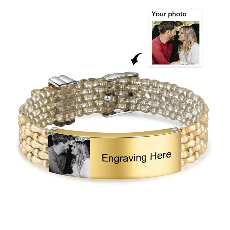 Men's Photo Bracelet with Engraving Stainless Steel