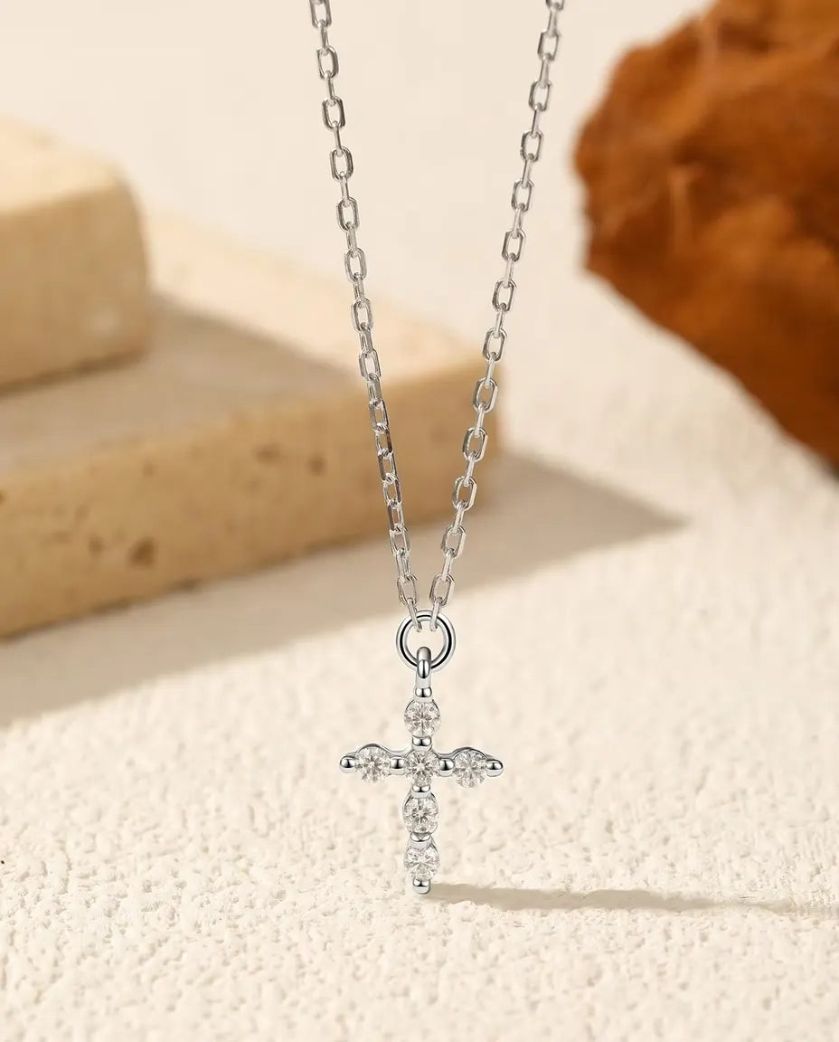 Moissanite Cross Pendant Necklace