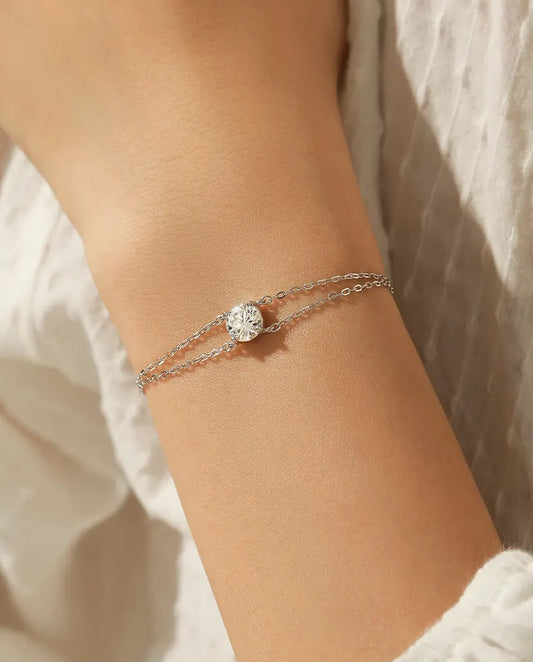 Dainty 1ct moissanite double-layer chain bracelet in 925 sterling silver