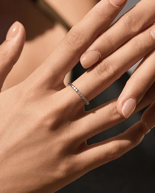 Moissanite Faceted Half Eternity Ring