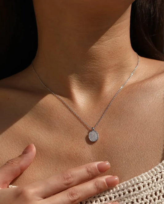 Moissanite Pavé Necklace – Oval Cluster Pendant in 925 Sterling Silver, D Colour VVS1 Vintage