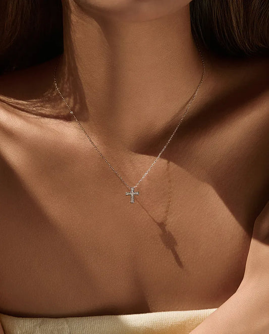 Moissanite Cross Necklace – D Colour VVS1 Pavé Cross Pendant in 925 Sterling Silver, Faith