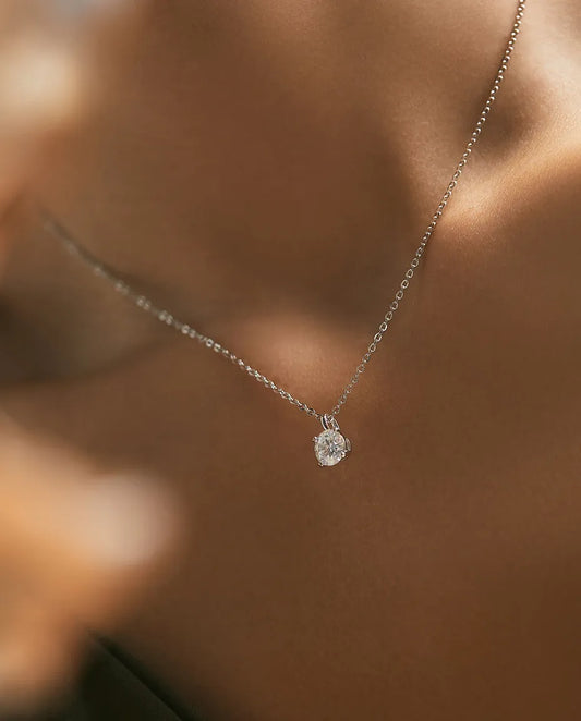 1ct moissanite solitaire necklace in 925 sterling silver, D colour round pendant for women