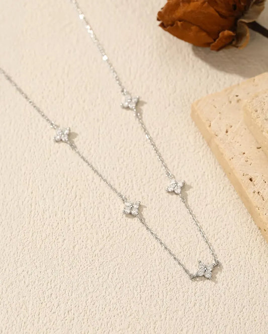 Moissanite clover station necklace in 925 sterling silver