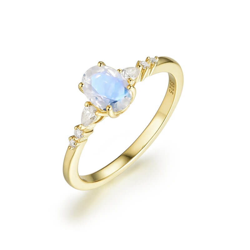 Moonstone Ring Oval Cut Sterling Silver Yellow Gold