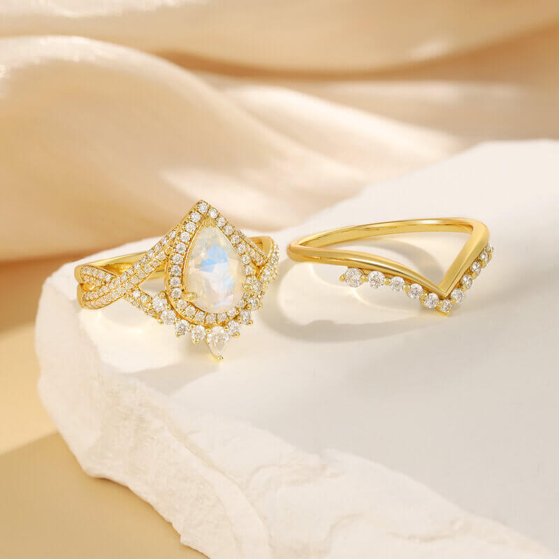 Moonstone Ring Engagement Ring Set Pear Shaped