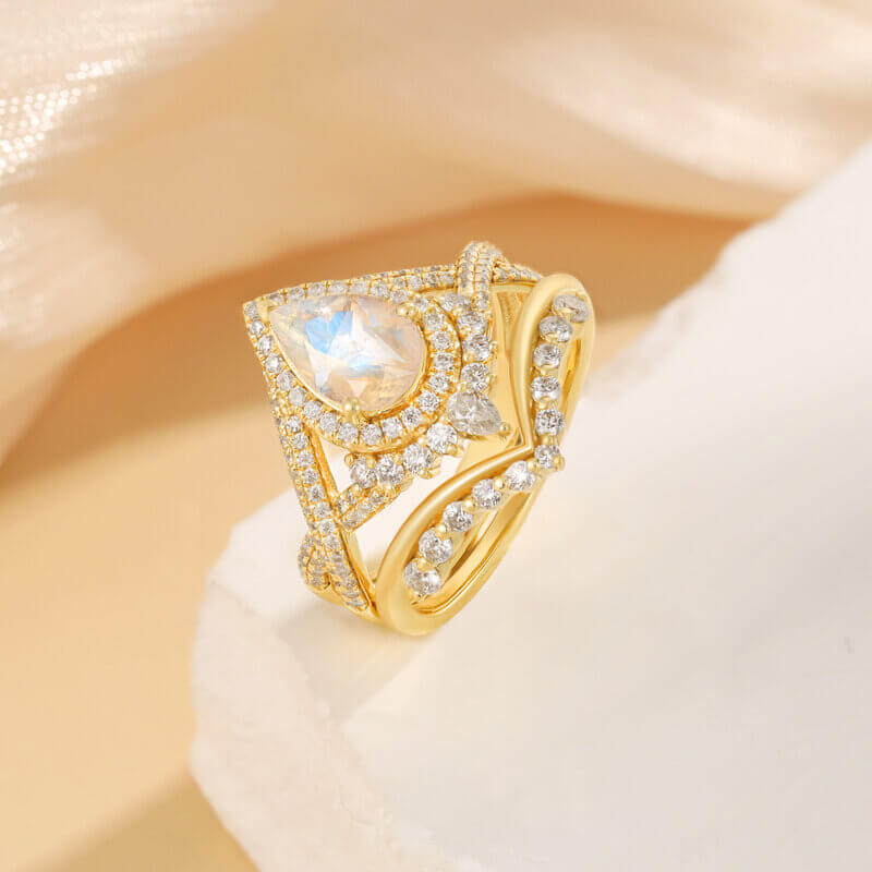 Moonstone Ring Engagement Ring Set Pear Shaped
