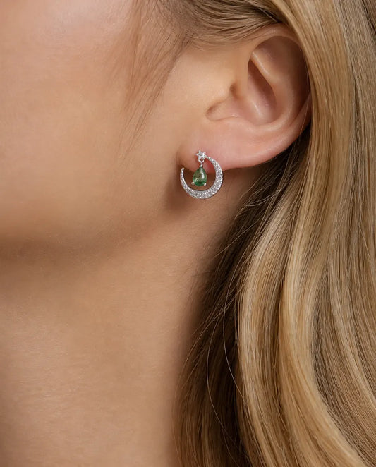 Crescent moon moss agate drop earrings