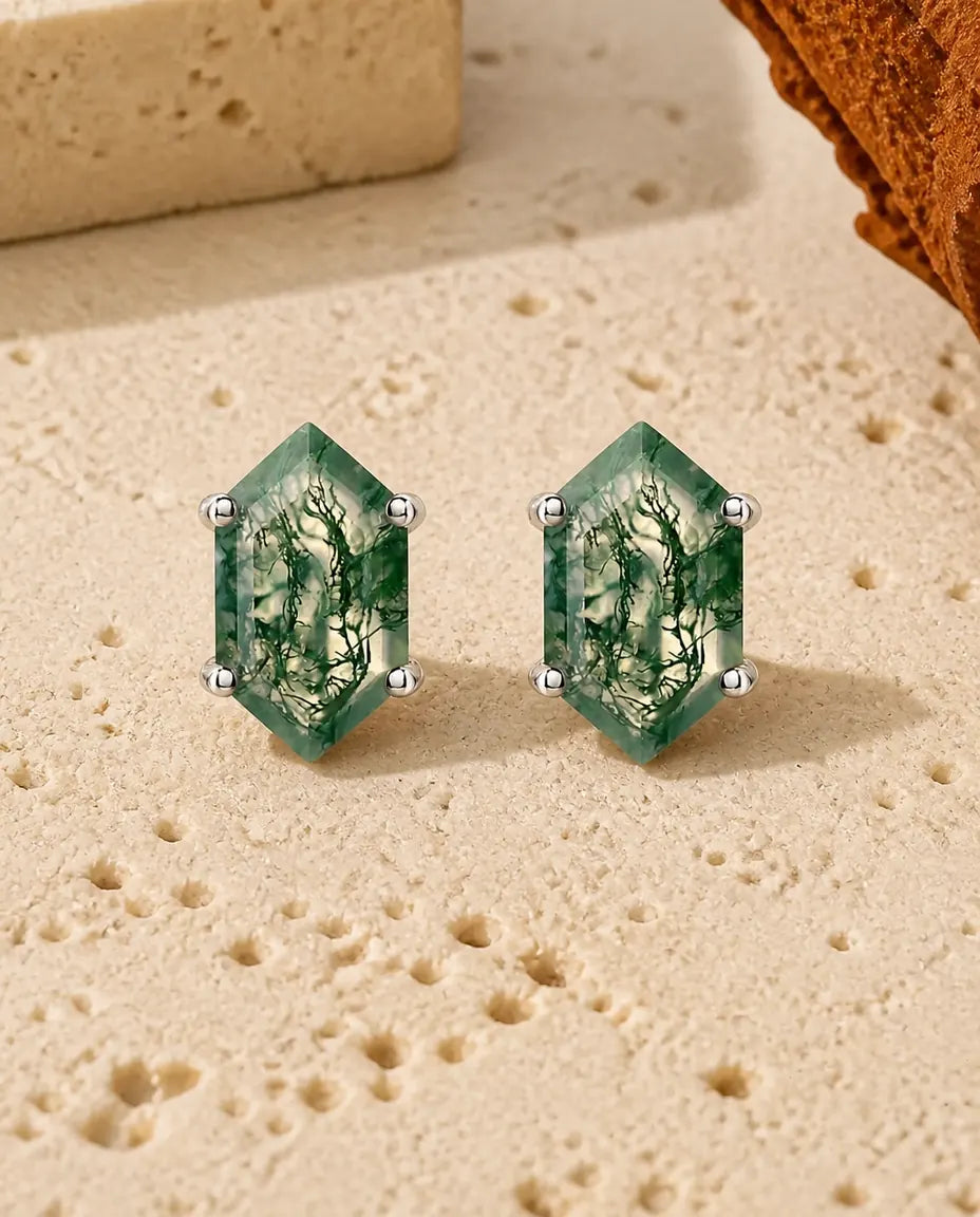 Moss Agate Stud Earrings