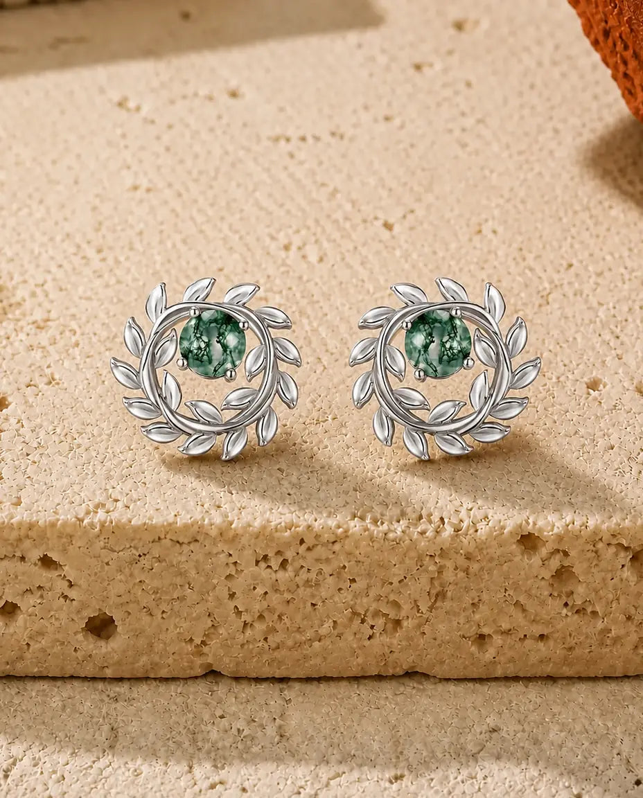 Moss Agate Stud Earrings