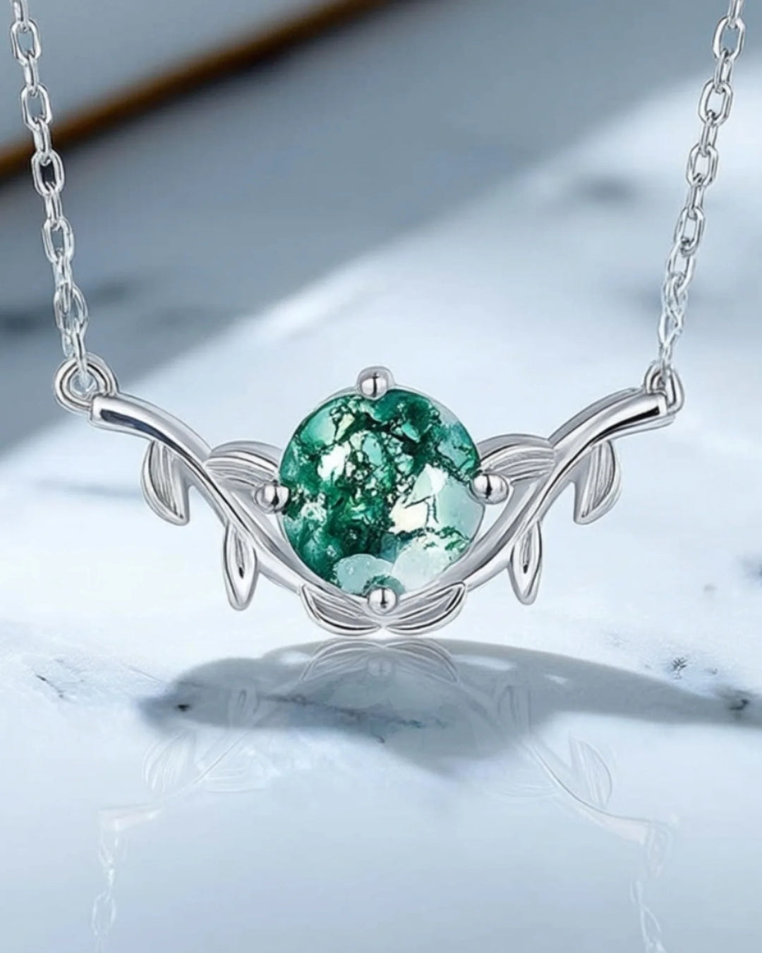 Moss Agate Necklace Round Cut 925 Sterling Silver