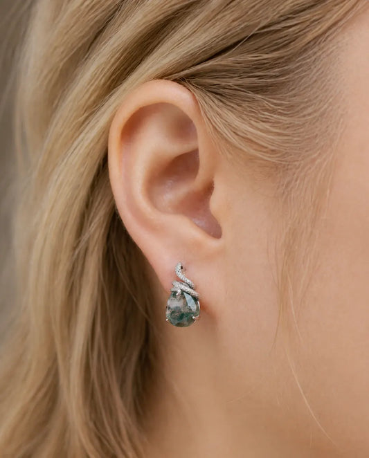 Snake wrap moss agate stud earrings