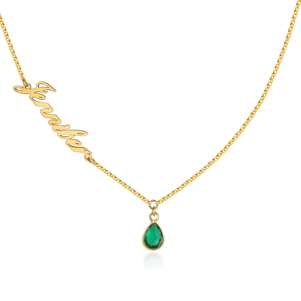 Name Necklace with Birthstone | Name Necklace Gold Plated | Name and Birthstone Necklace
