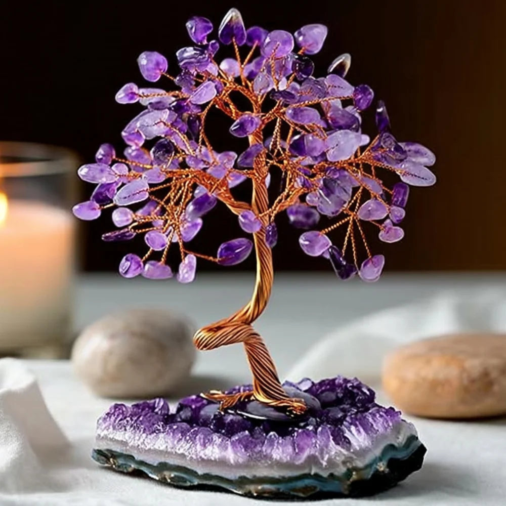 Natural Amethyst Crystal Tree with Adjustable Branches & Cluster Base