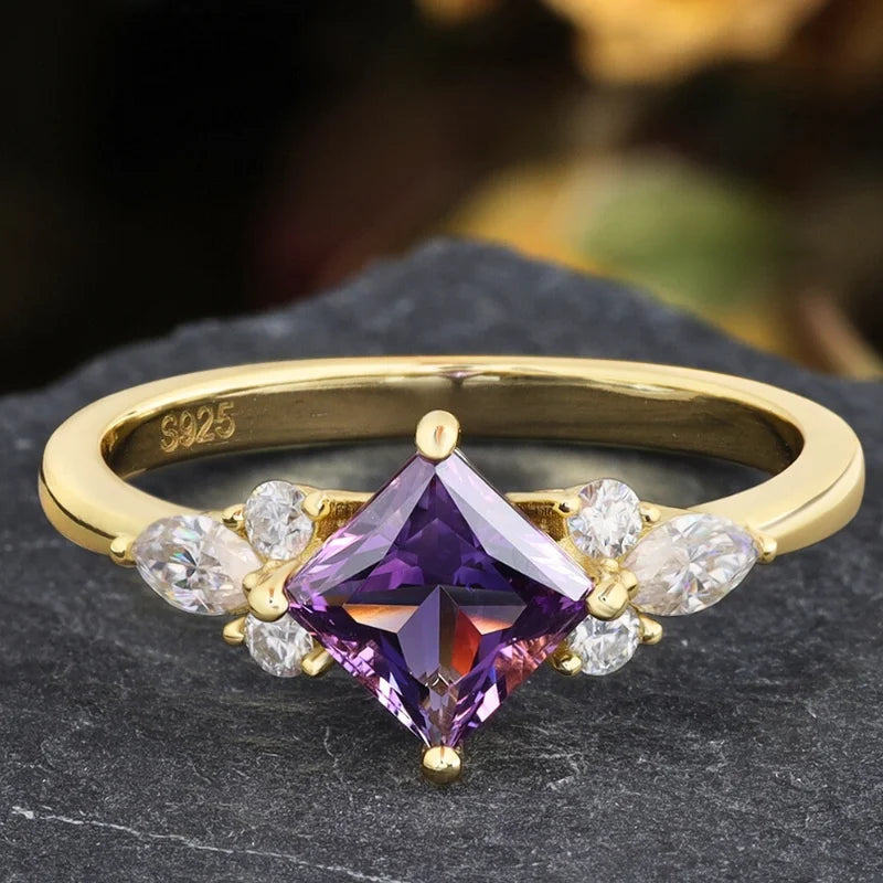 Natural Amethyst Ring With Moissanite Sterling Silver