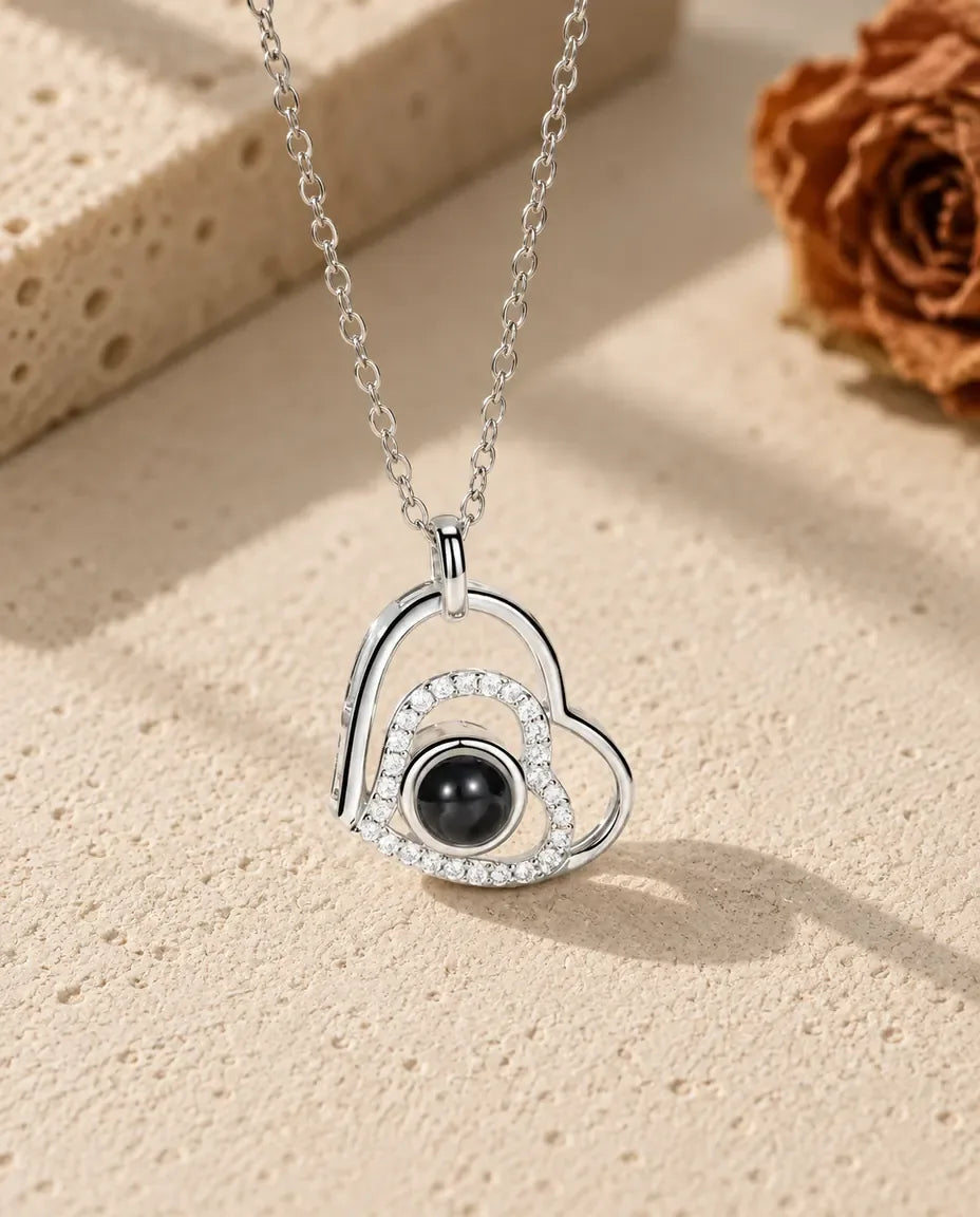 Photo Projection Necklace - front view in silver