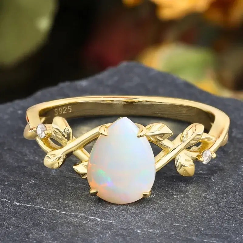 Opal Wedding Ring Pear Shaped Sterling Silver