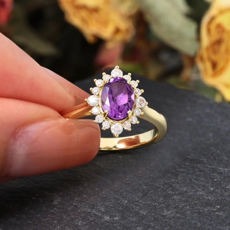 Oval Amethyst Engagement Ring with Moissanite