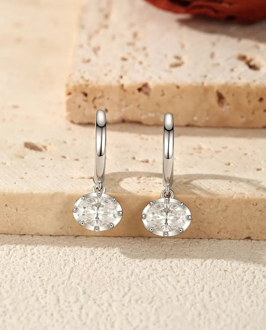 Oval moissanite drop huggie earrings in 925 sterling silver