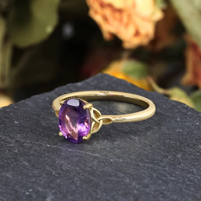 Natural Oval Shaped Amethyst Engagement Ring