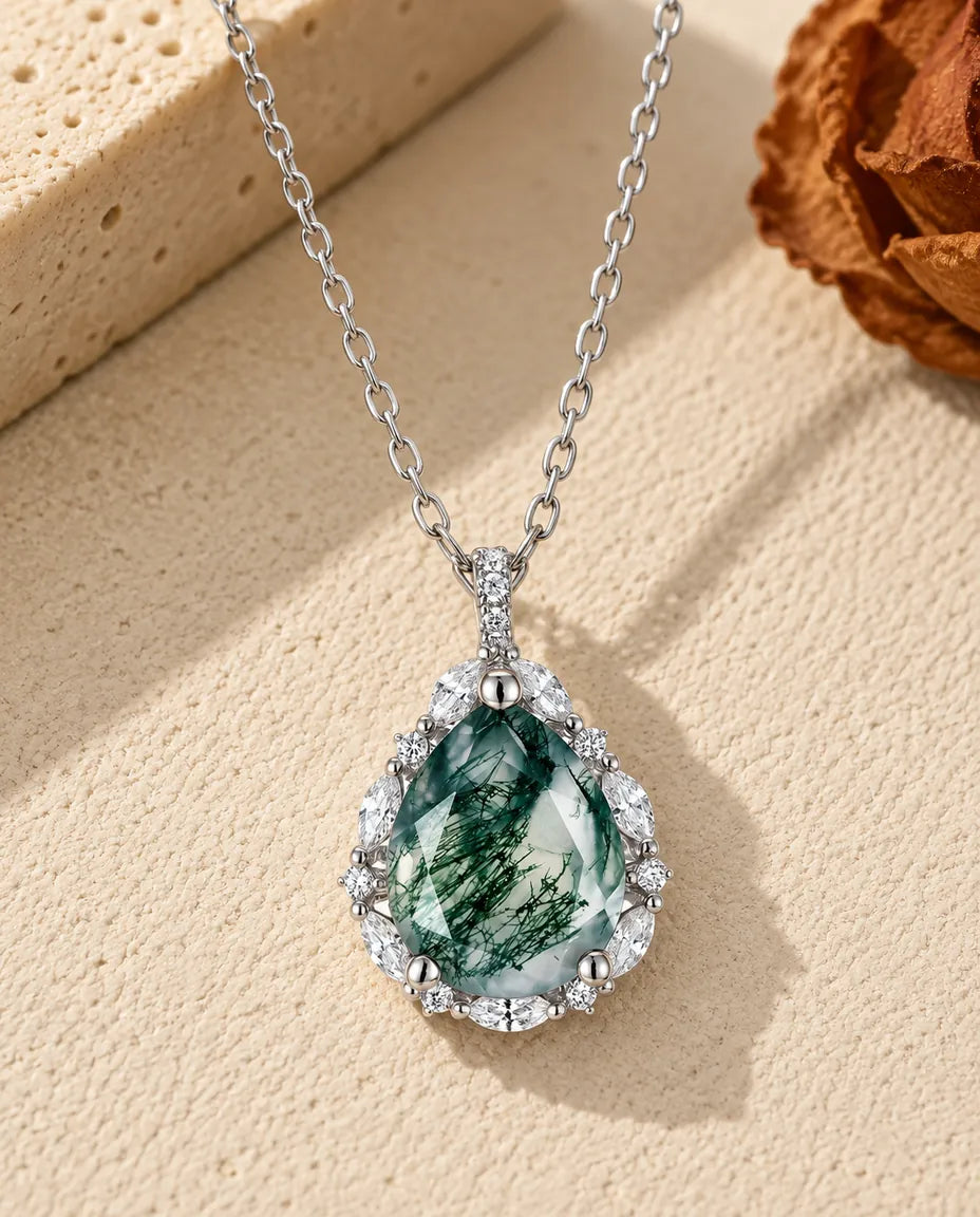 Moss Agate Pear Pendant - front view