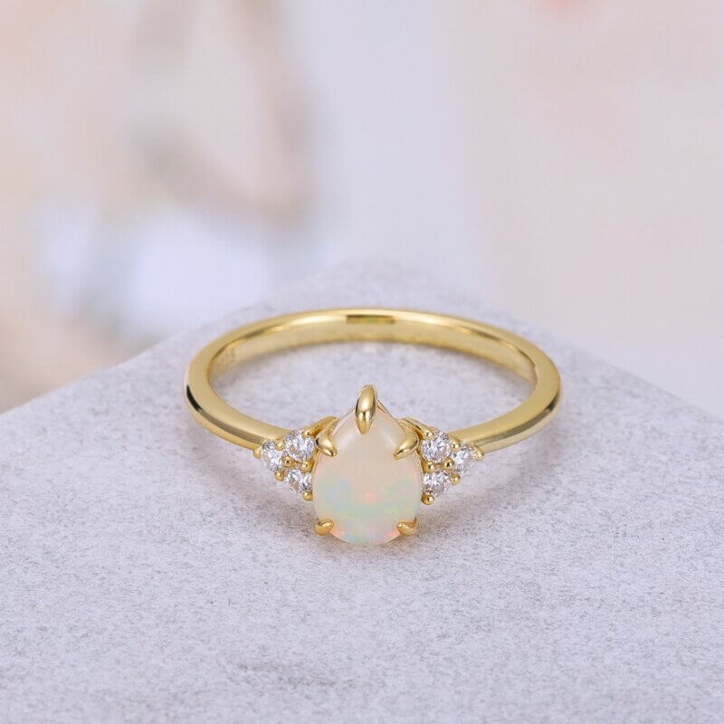Pear Cut Opal Engagement Ring Sterling Silver