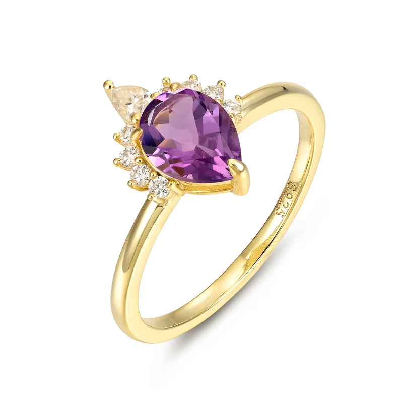 Pear Shaped Amethyst Wedding Ring with Moissanite