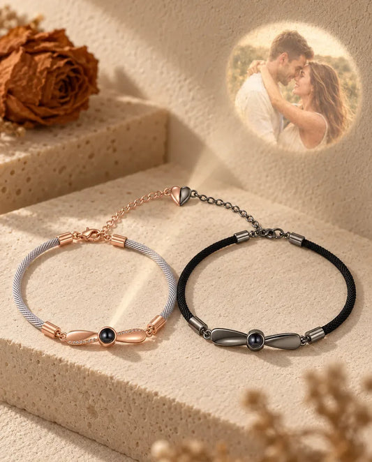 Personalised Photo Projection Couple Bracelet - projecting the hidden photo onto a wall