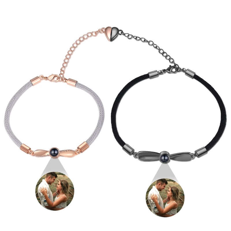 Personalised Couple Photo Projection Charm Bracelets