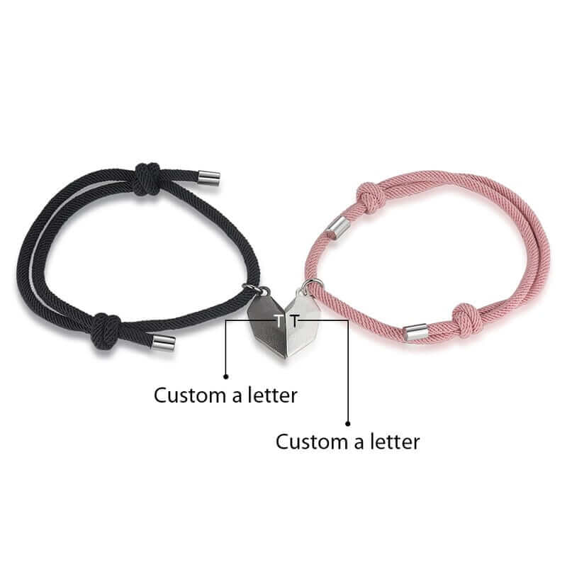 Personalised Engraved Initial Heart Charms Matching Couple Bracelets