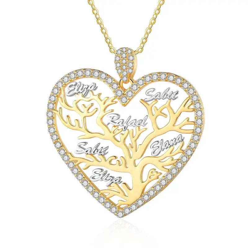 Personalised Family Tree Heart Names Necklace - Mum Necklace