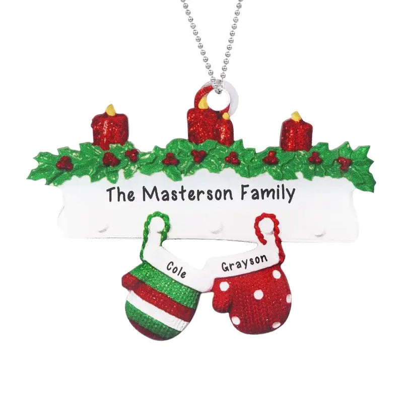 Personalised Gloves Family Christmas Ornament with Engraved 2-8 Names