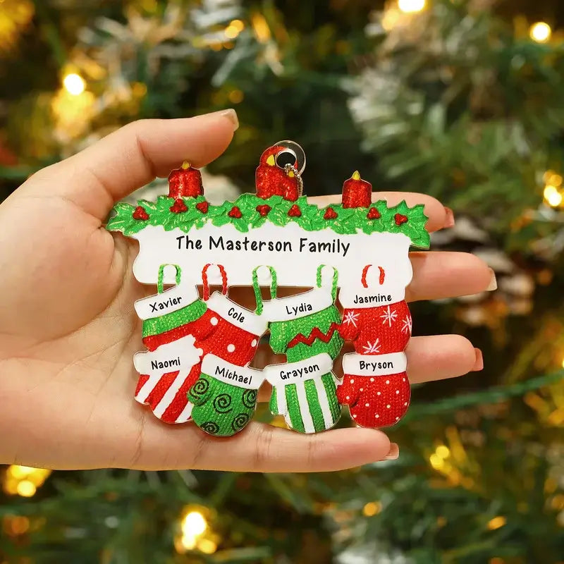 Personalised Gloves Family Christmas Ornament with Engraved 2-8 Names