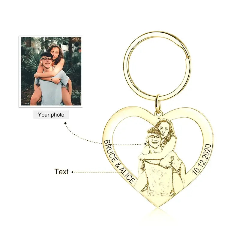 Personalised Heart Photo Keyring with Engraving