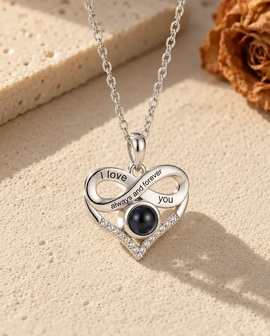 Personalised Photo Projection Necklace - front view in silver