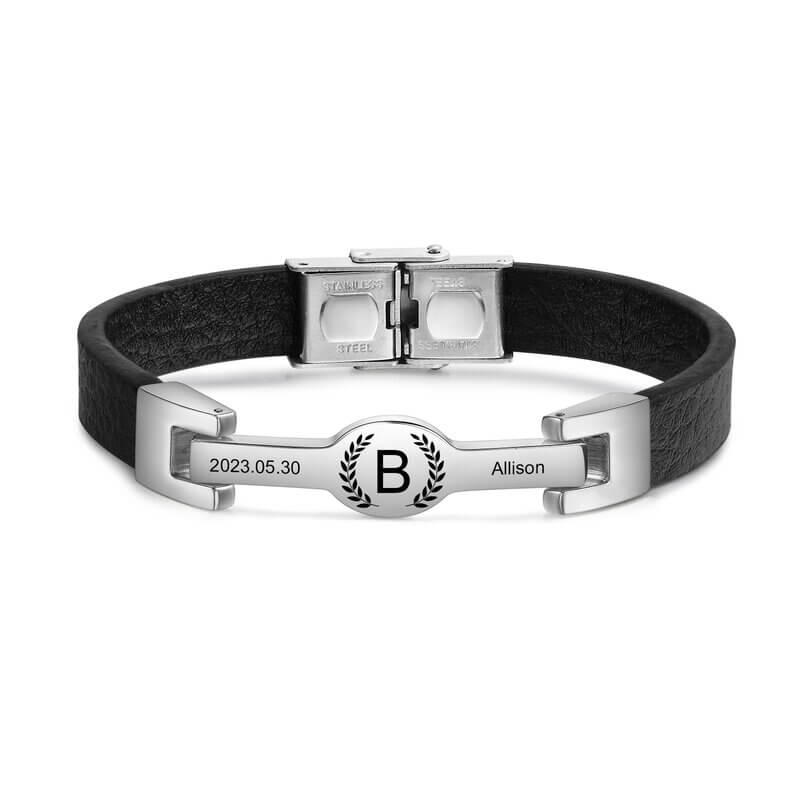 Personalised Men's Bracelet Engraved Name Initial and Date