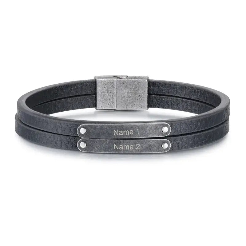 Personalised Mens Multi-Strand Black Leather Bracelet
