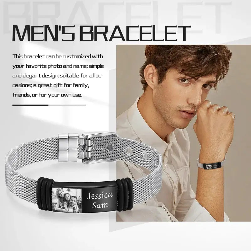 Personalised Men's Photo Bracelet Stainless Steel