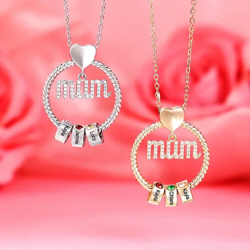 Mum Necklace | Personalised Mum Necklace with Children's Name | Mum Necklace with Name and Birthstone