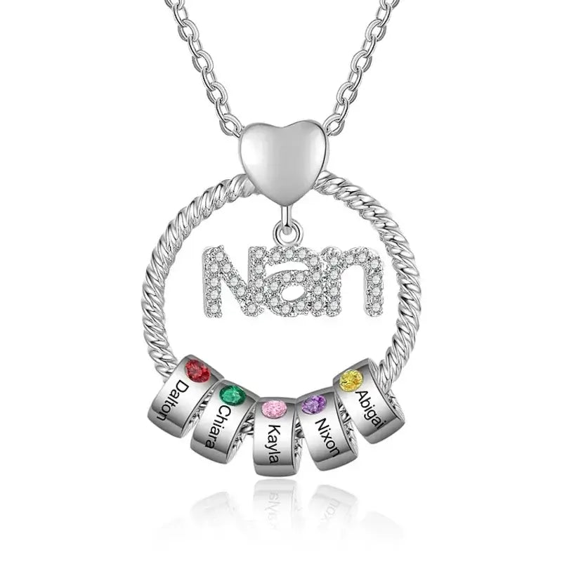 Personalised Nan Necklace | Birthstone Necklace for Mum | 1-8 Beads Personalised Necklace with Family Names | 2 Colours