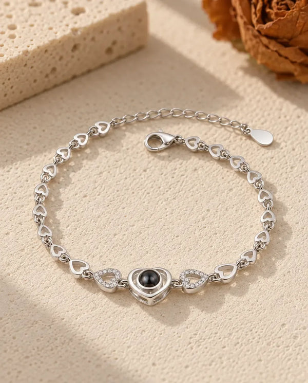 Personalised Photo Projection Bracelet - front view in silver