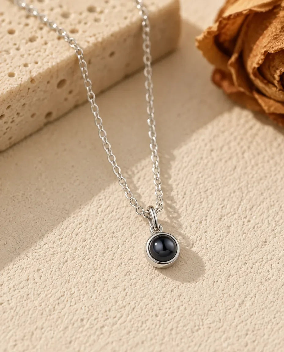 Personalised Photo Projection Necklace - front view in silver