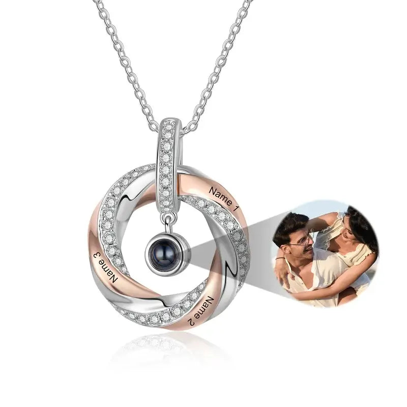 Projection Necklace with Picture Inside | Engraved 3 Names Necklace