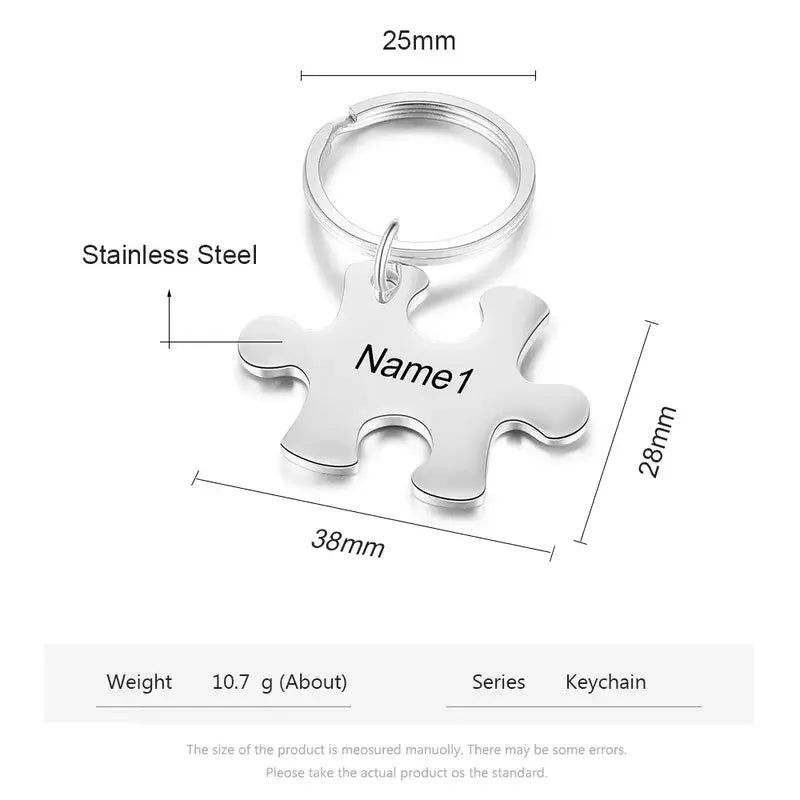 Personalised Puzzle Couple Keychain | Personalised Engraved Name Keychain
